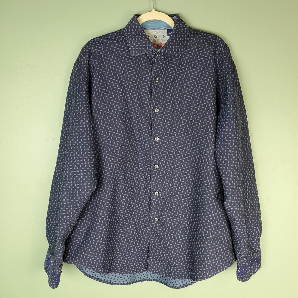 Robert Graham Blue Polka Dot Flip Cuff Button Up Long Sleeve Shirt Size XL